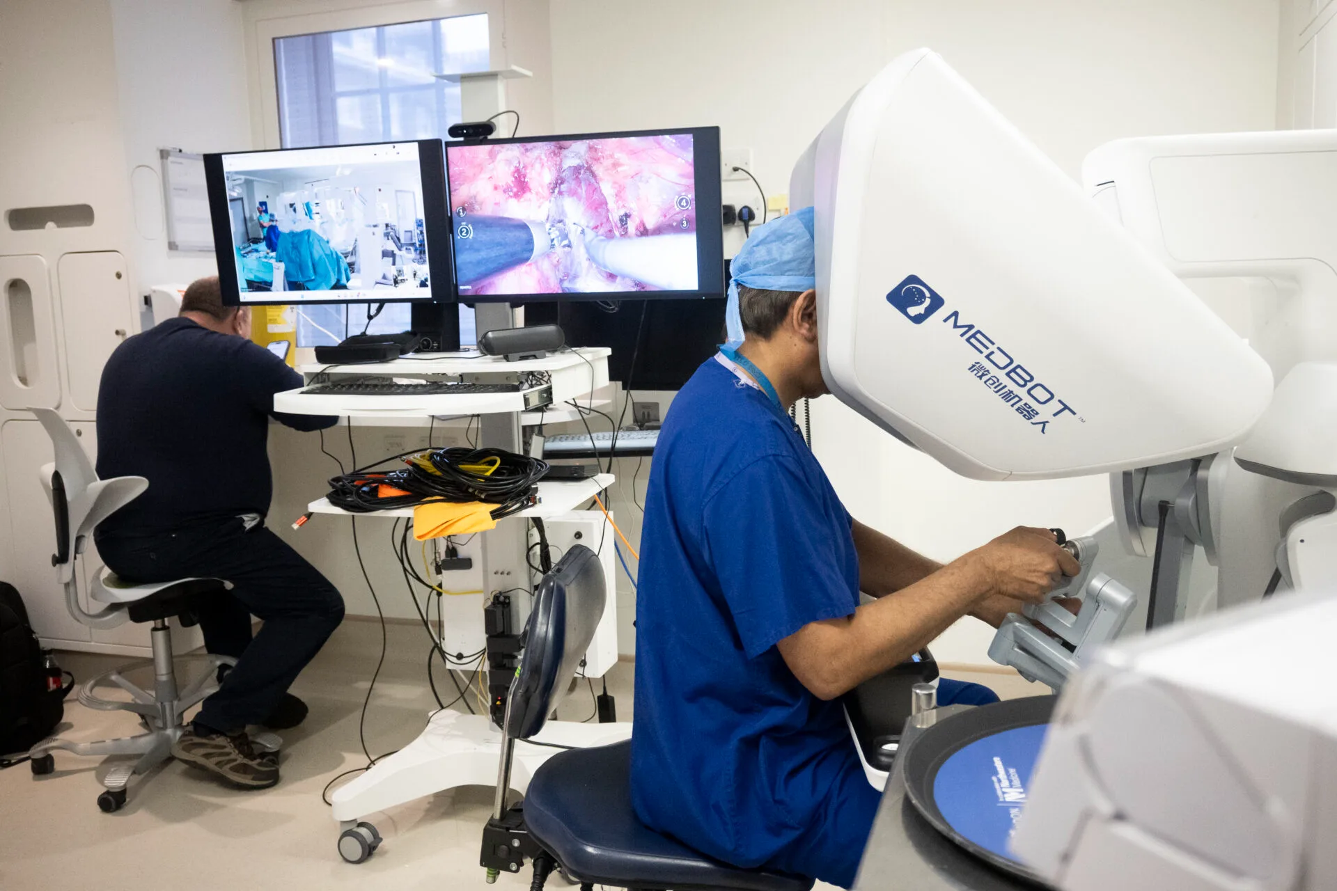 Professor Dasgupta operating a robotic surgical console during a telesurgery session